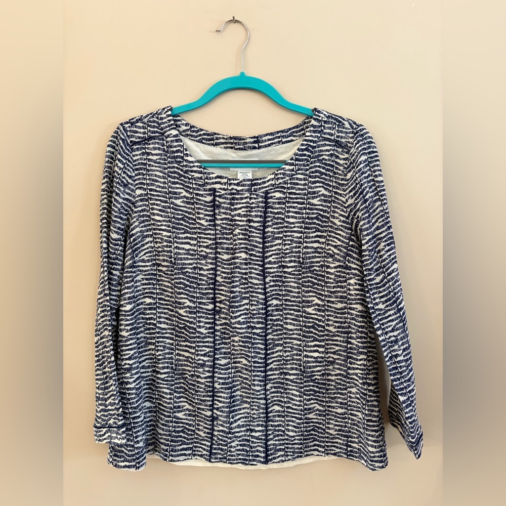 Vineyard Vines Navy & White Long Sleeve Silk Blend Patterned Blouse Shirt Top